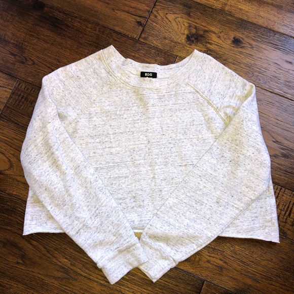 BDG Tops - BDG Gray and white blended cropped LS sweatshirt
